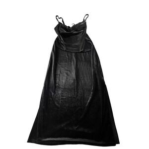 She + Sky Black Velvet Velour Cowl Neck Midi Slip Dress with Side Slit NWT Large
